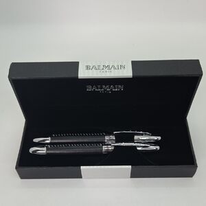Balmain Paris Executive Leather Grip Black and Silver Pen Duo Box Set